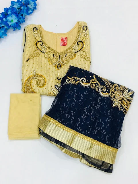 Dazzling Blue Colored Net Embroidery And Stone Work Choli Sets For Girls