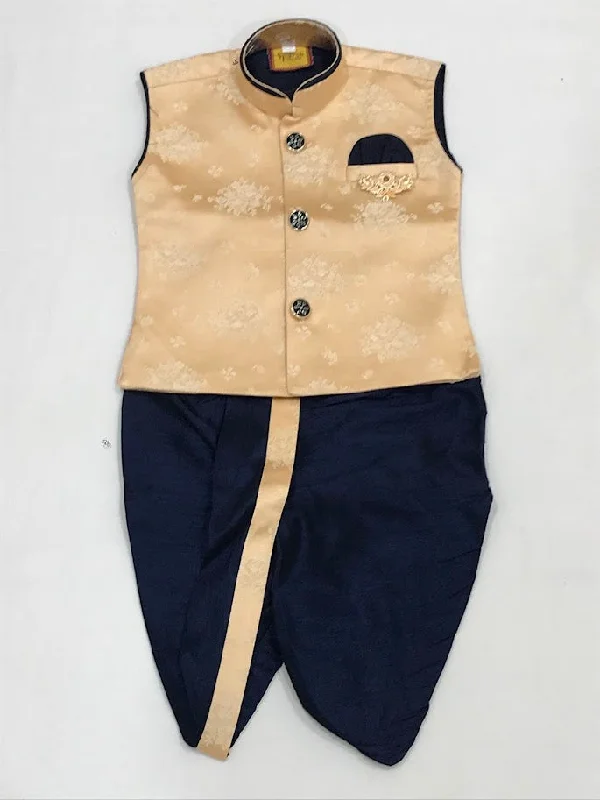 Traditional Navy Blue Color Sleeveless Kids Kurta With Dhoti  Pant