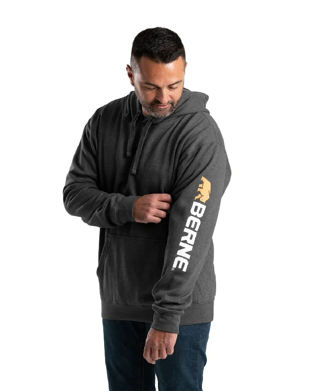 Berne Mens Signature Sleeve Pullover Graphite Cotton Blend Hoodie