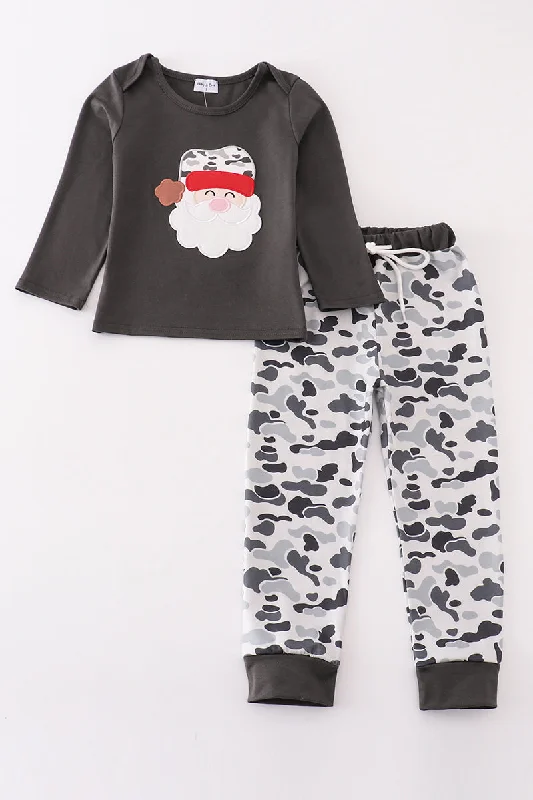 Camouflage christmas santa claus applique boy set