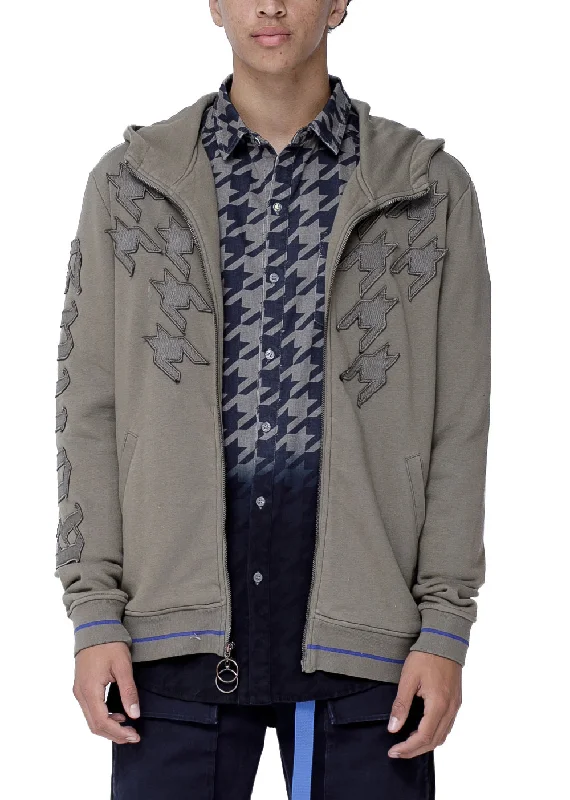 Men's Zip-up Houndstooth Hoodie in Khaki