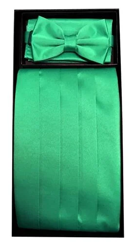 Emerald Green Poly Satin Cummerbund, Bow Tie, and Hanky Set