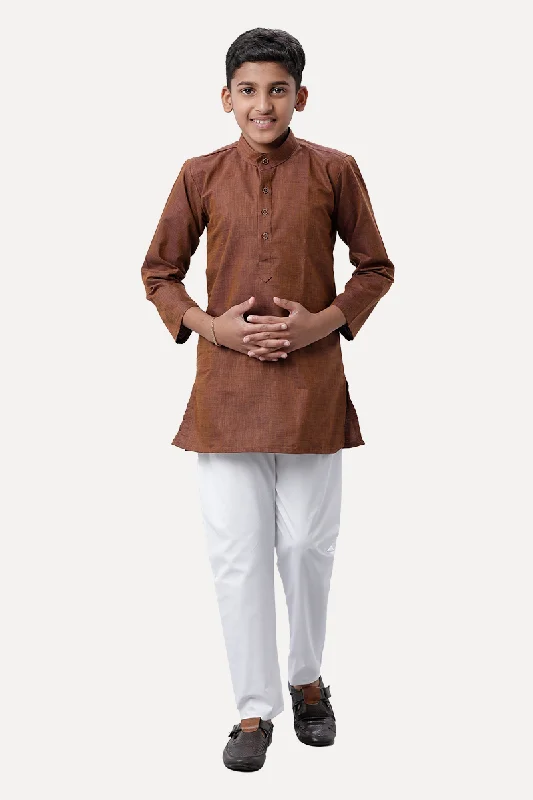 Summer Selection Exotic - Dark Brown Kurta and Pyjama 2 In 1 Set For Kids | Uathayam Summer Selection Exotic - Dark Brown Kurta and Pyjama 2 In 1 Set For Kids | Uathayam