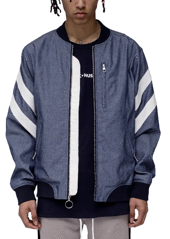 Men's Chambray Ma-1 Bomber Jacket in Navy