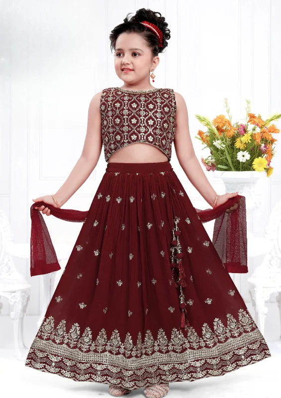 Attractive Red Color Georgette Embroidery Work Girls Choli Sets