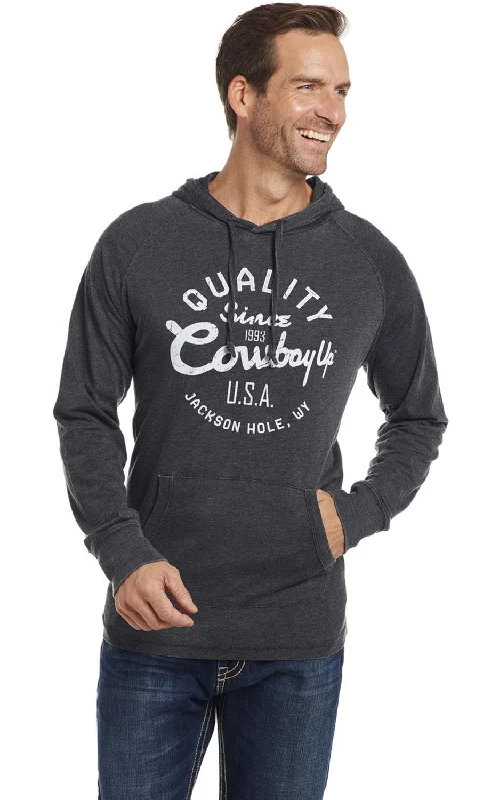 Cowboy Up Mens Quality Charcoal Cotton Blend Hoodie