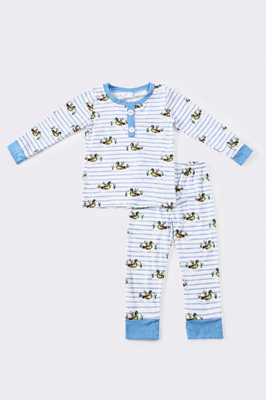 Blue duck print bamboo boy pajamas set