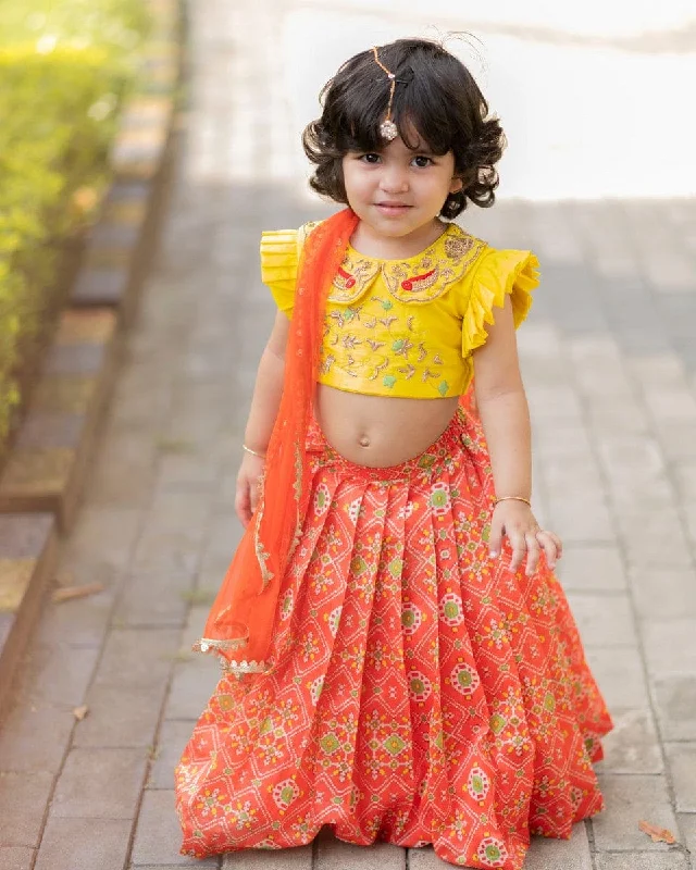 Fashion Pioneer Pre-Order: Orange Ikkat Ghagra Set