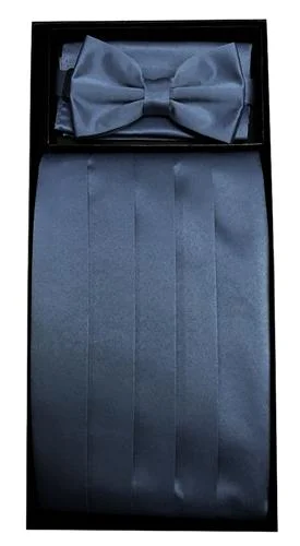 Charcoal Poly Satin Cummerbund, Bow Tie, and Hanky Set