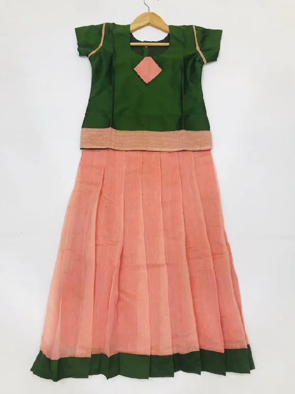 Prettiest Green Color Cotton Langa set For Girls