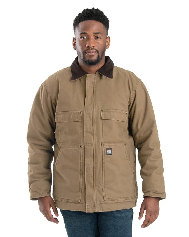 Berne Mens Heartland Washed Chore Dark Khaki 100% Cotton Coat