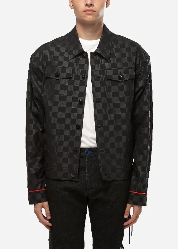 Konus Men's Black Checkered Trucker Jacket