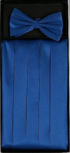 Blue Silk Satin Cummerbund and Bow Tie Set