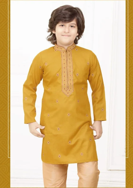 Elegant Yellow Color Embroided Kurta With Pajama Pant For Kids