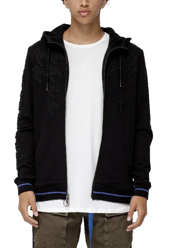 Men's Zip-up Houndstooth Hoodie In Black