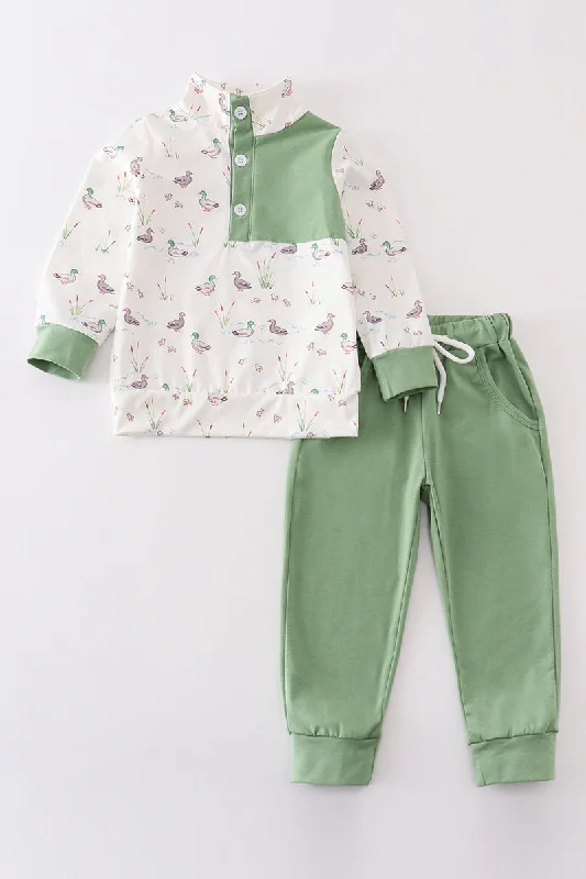 Sage duck print boy jogger set