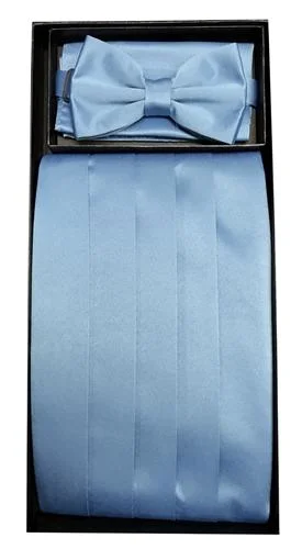 Light Blue Poly Satin Cummerbund, Bow Tie, and Hanky Set