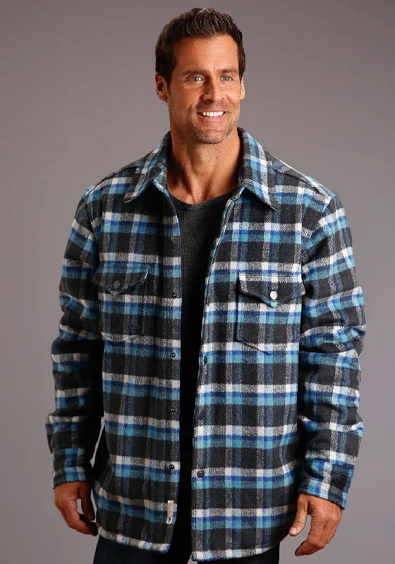 Editorial Design Stetson Mens Blue Wool Blend Quilted Ombre Jacket