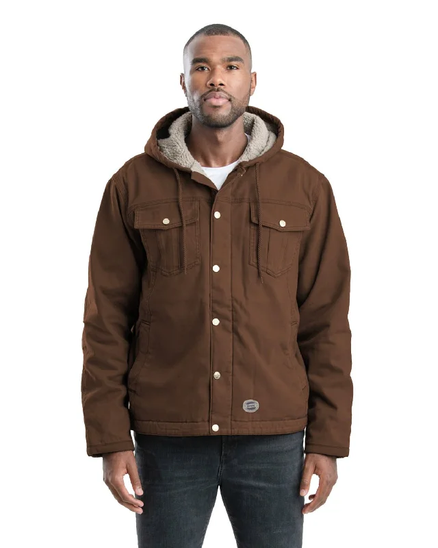 Berne Mens Vintage Washed Sherpa-Lined Hooded Bark 100% Cotton Jacket