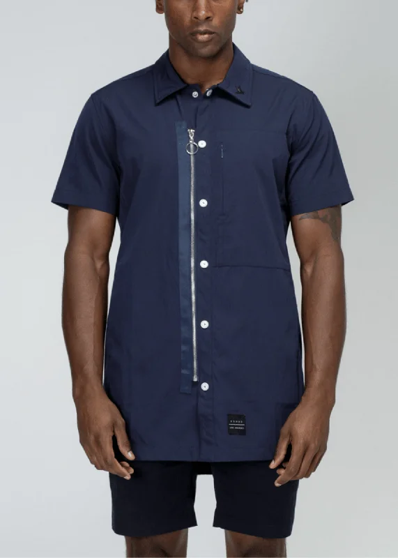 Konus Men's Collared Zip Up Shirt in Navy