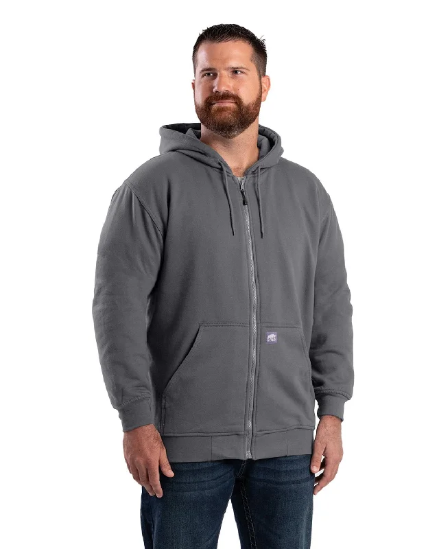 Berne Mens Heritage Thermal-Lined Full-Zip Graphite Cotton Blend Hoodie