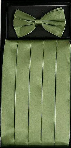 Sage Green Silk Satin Cummerbund and Bow Tie Set