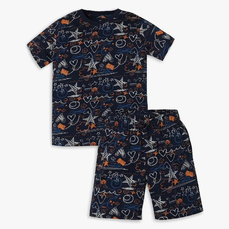 Boys Regular Fit Printed T-Shirt with Pyjama Sleepwear Set