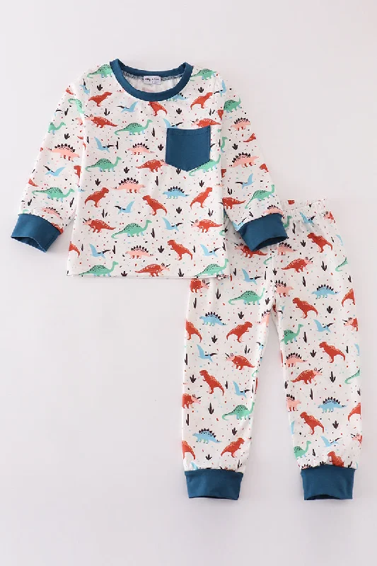 Navy dinosaur print boy pajamas set