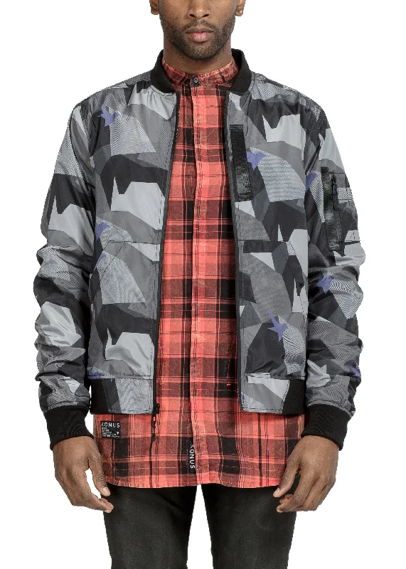 Konus Men's Ma-1 Camo Bomber Jacket in Black