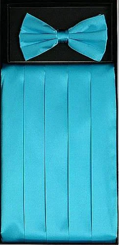 Turquoise Silk Satin Cummerbund and Bow Tie Set