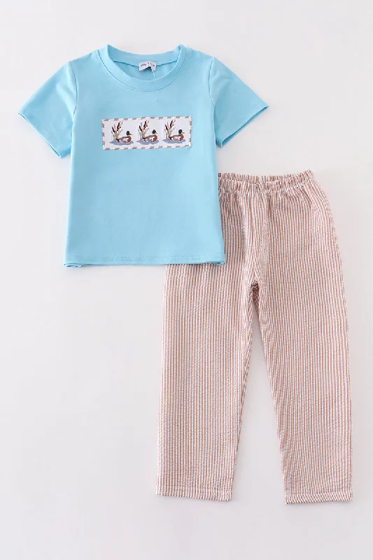 Blue duck embroidery boy set