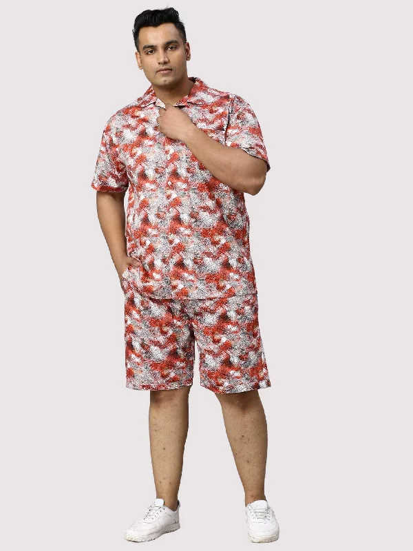 Elegant Series Apple Blossom Digital Printed Half Sleeve Co-Ords Men's Plus Size