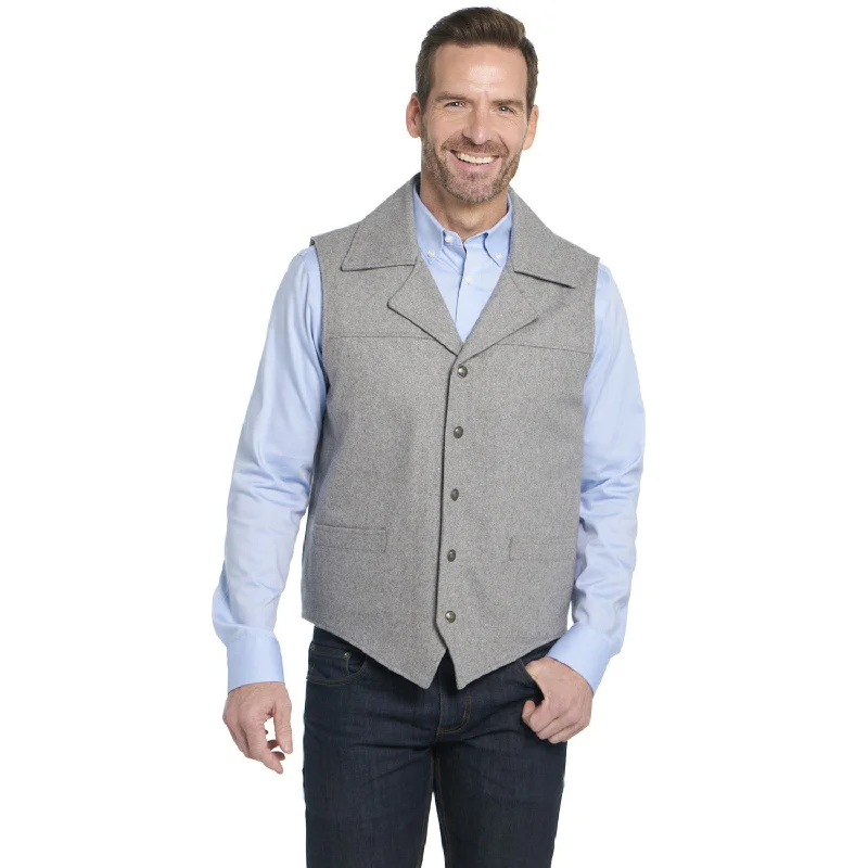 Cripple Creek Mens Melton Snap Collared Dove Grey Wool Blend Wool Vest