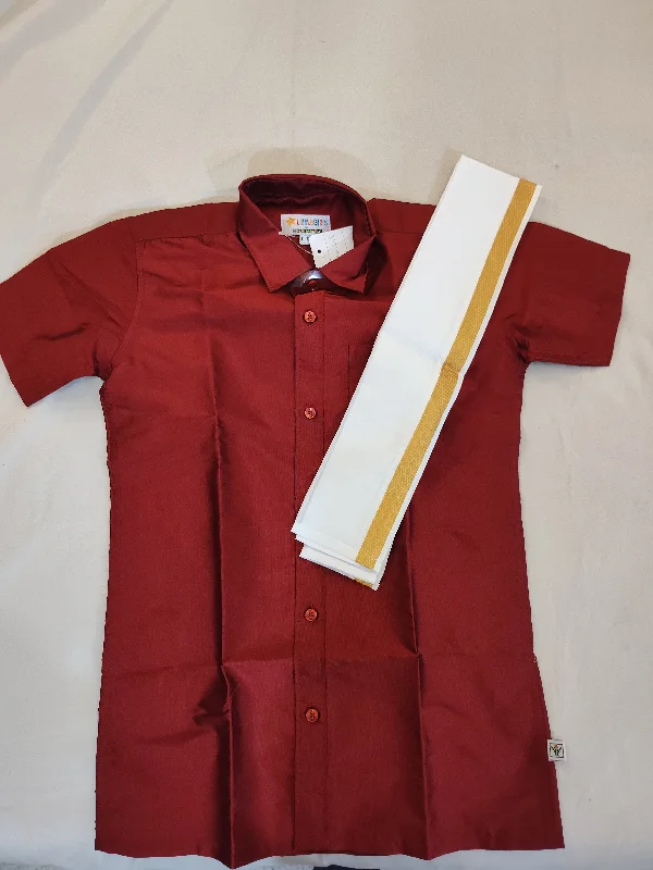 Fabulous Maroon Color Silk Shirt Dhoti Sets For Kids