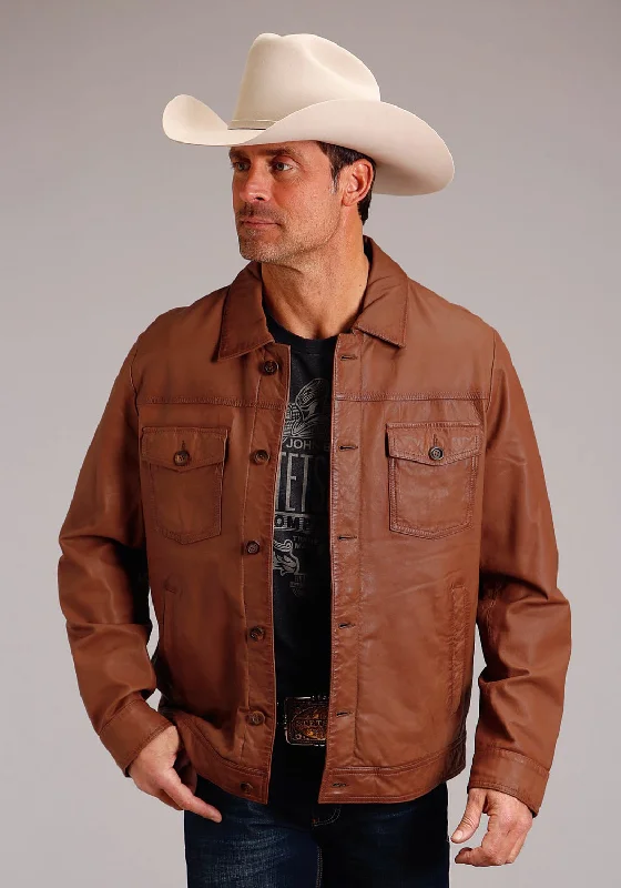 Stetson Mens Jean Caramel Brown Leather Leather Jacket