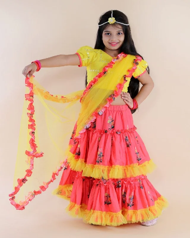 Fashion Must-have Pre-Order: Mirror Embroidered Top with Floral Print Ghagra and Dupatta Fashion Must-have Pre-Order: Mirror Embroidered Top with Floral Print Ghagra and Dupatta