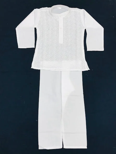 Lovely White Colored Full Sleeves And Embroidery Design With Rayon Pant