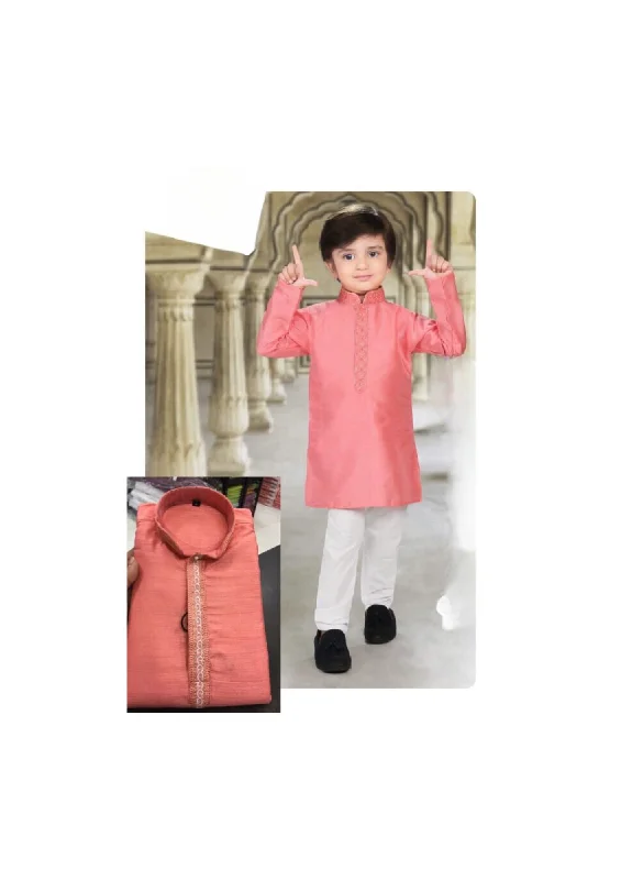 Gorgeous Pink Color Heavy Banarasi Embroidery Kurta Suits For Kids