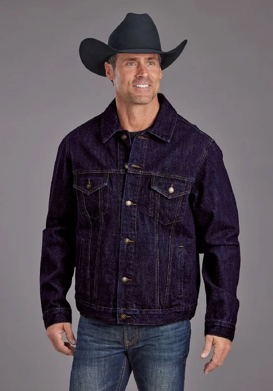 Stetson Mens Raw Denim Gold Stitch Dark Blue 100% Cotton Cotton Jacket