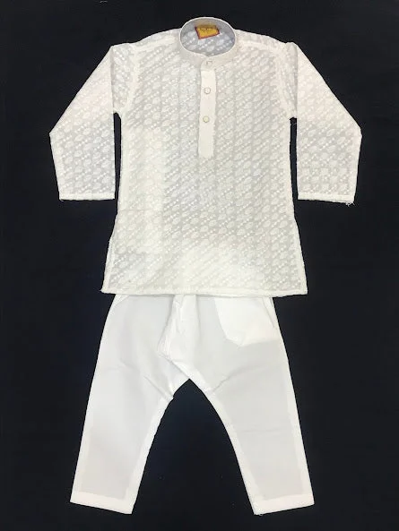 Attractive White Colored Full Sleeves With Embroidery Design And Rayon Pant