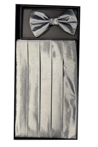 Silver Polyester Cummerbund and Bow Tie Set