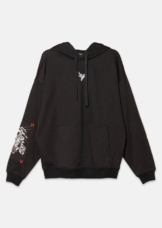 Konus Men's Logo Print Patch Hoodie in Black