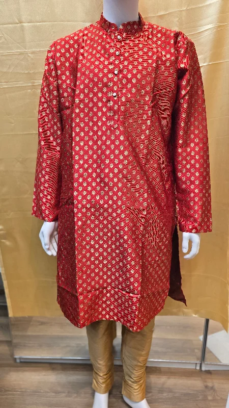 Amazing Red Color Men's Jacquard Banarasi Brocade Kurta Suits