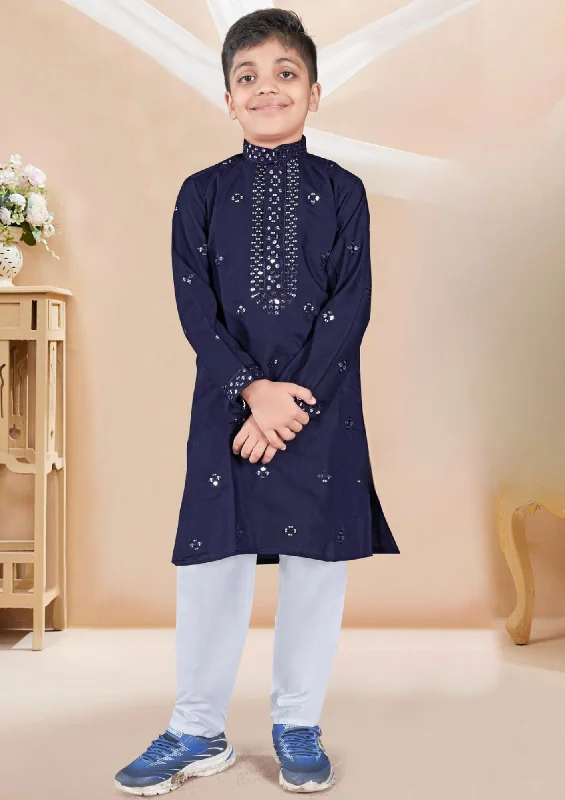 Attractive Blue Color Kurta Pajama Set With Sequence Work