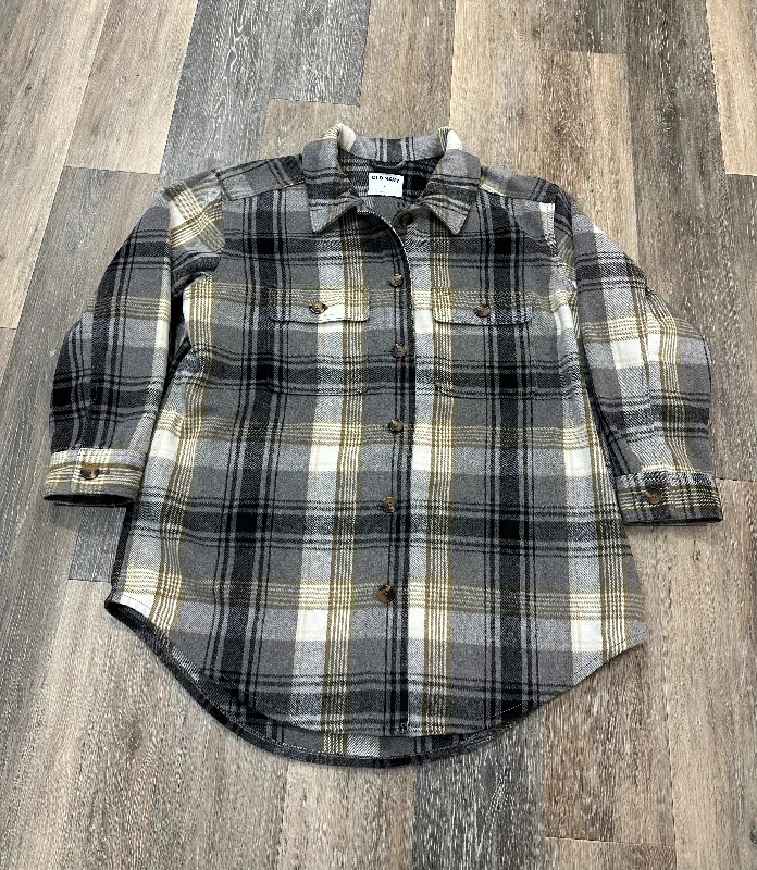Embroidery Design Jacket Shirt By Old Navy In Plaid Pattern, Size: Xl
