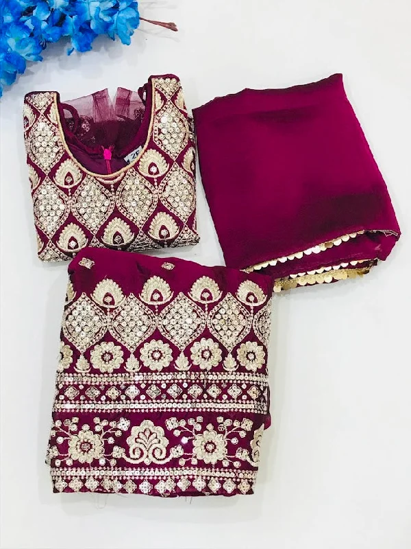 Charming Wine Color Embroidery Choli set For Girls