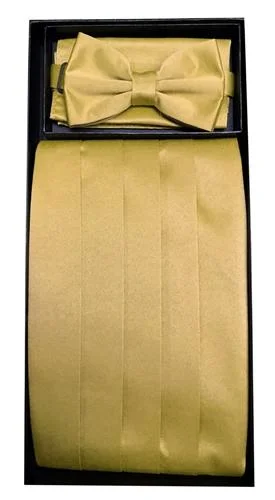 Gold Poly Satin Cummerbund, Bow Tie, and Hanky Set