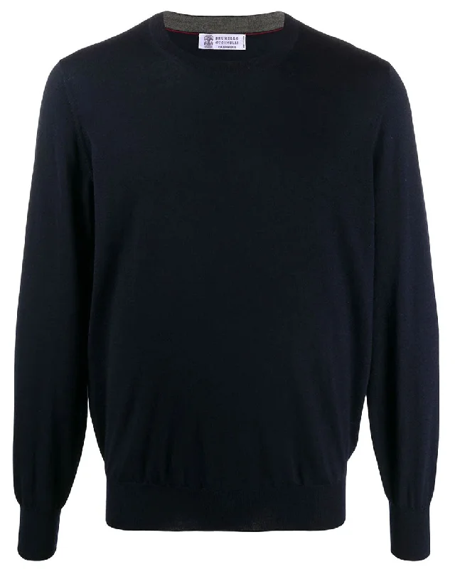 Navy Wool and Cashmere Crewneck Sweater