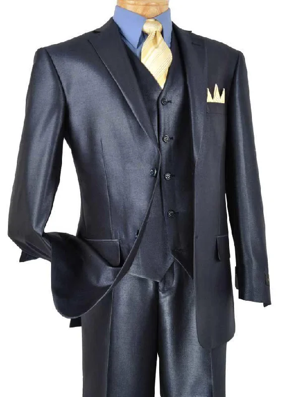 Alfa Collection-Shinny Men's 3 Piece Suit Color Midnight Blue