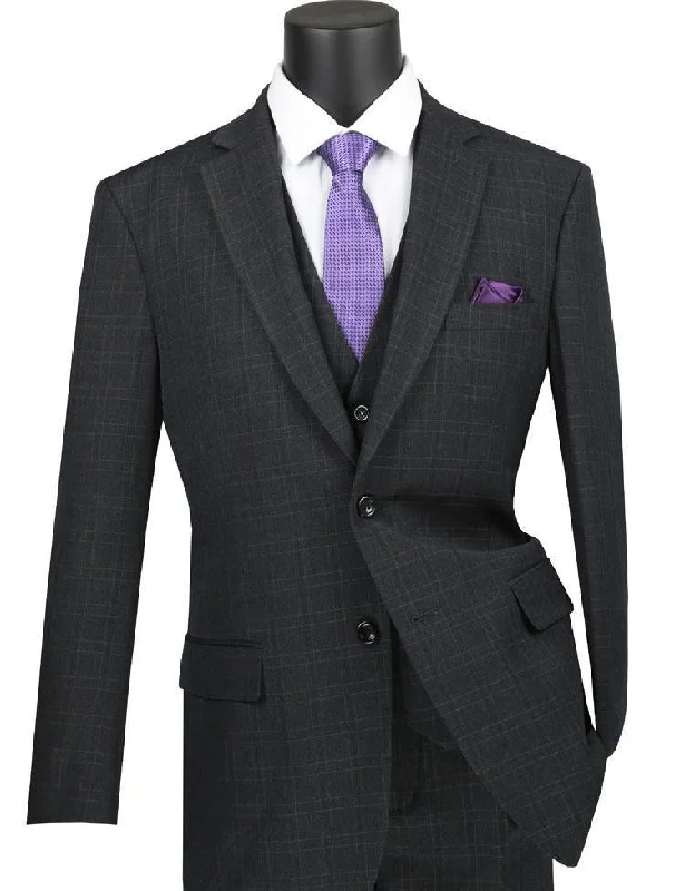 Vinca Collection- Black Glen Plaid Three Piece Suit Regular Fit